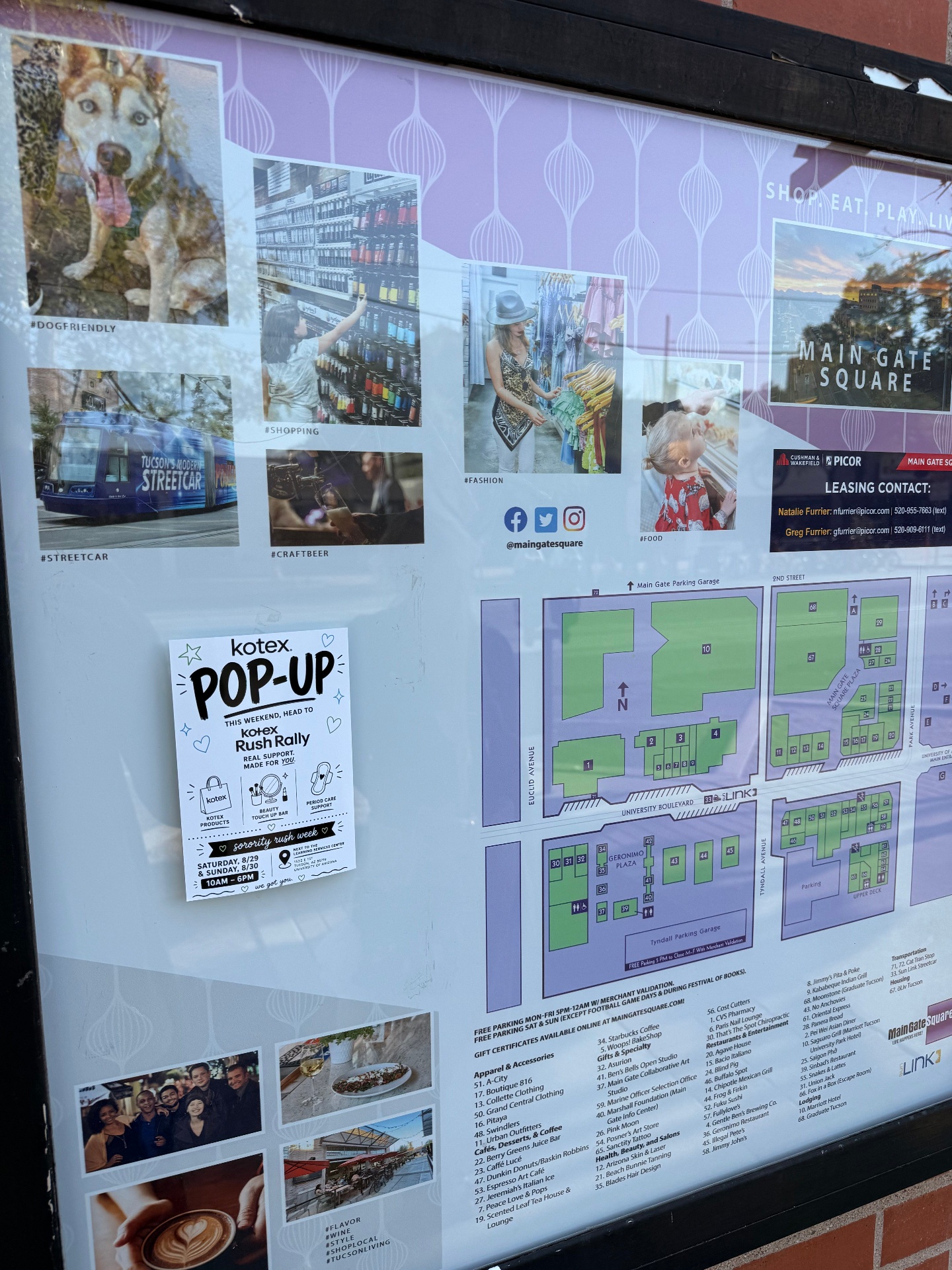 Kotex Rush Rally flyers distributed and posted around the University of Arizona campus