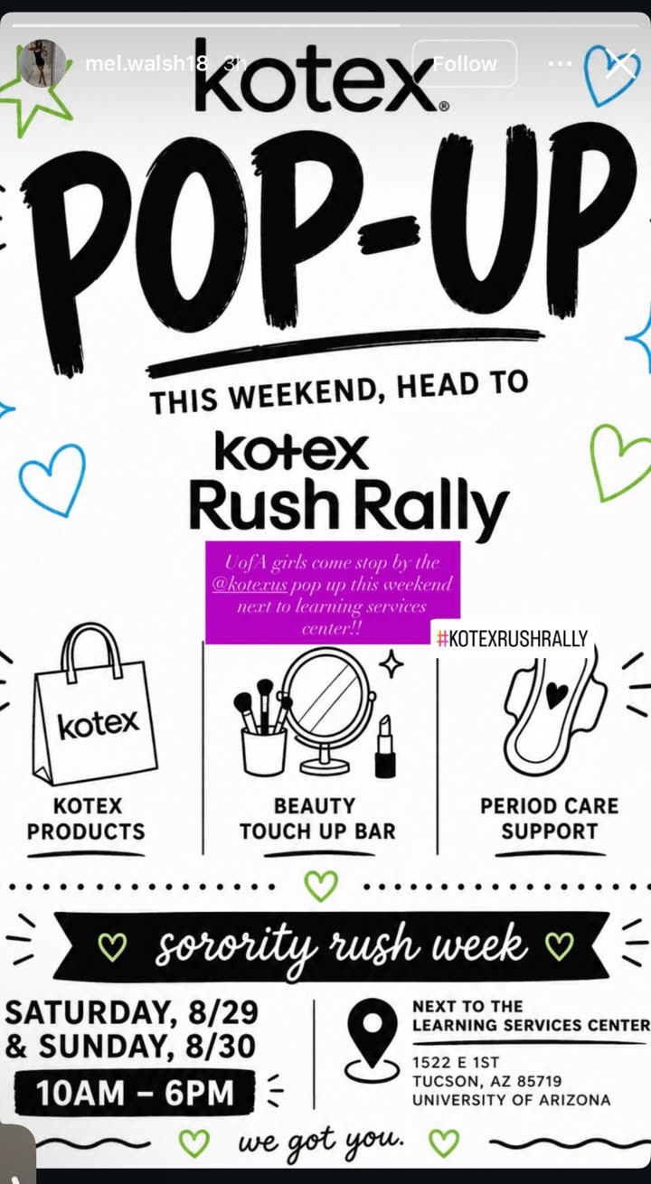 Mel Walsh Instagram story for the Kotex Rush Rally pop-up